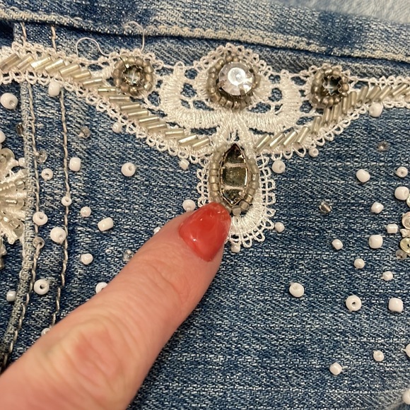 Retro Beaded Low Rise Denim Jeans - Picture 9 of 15